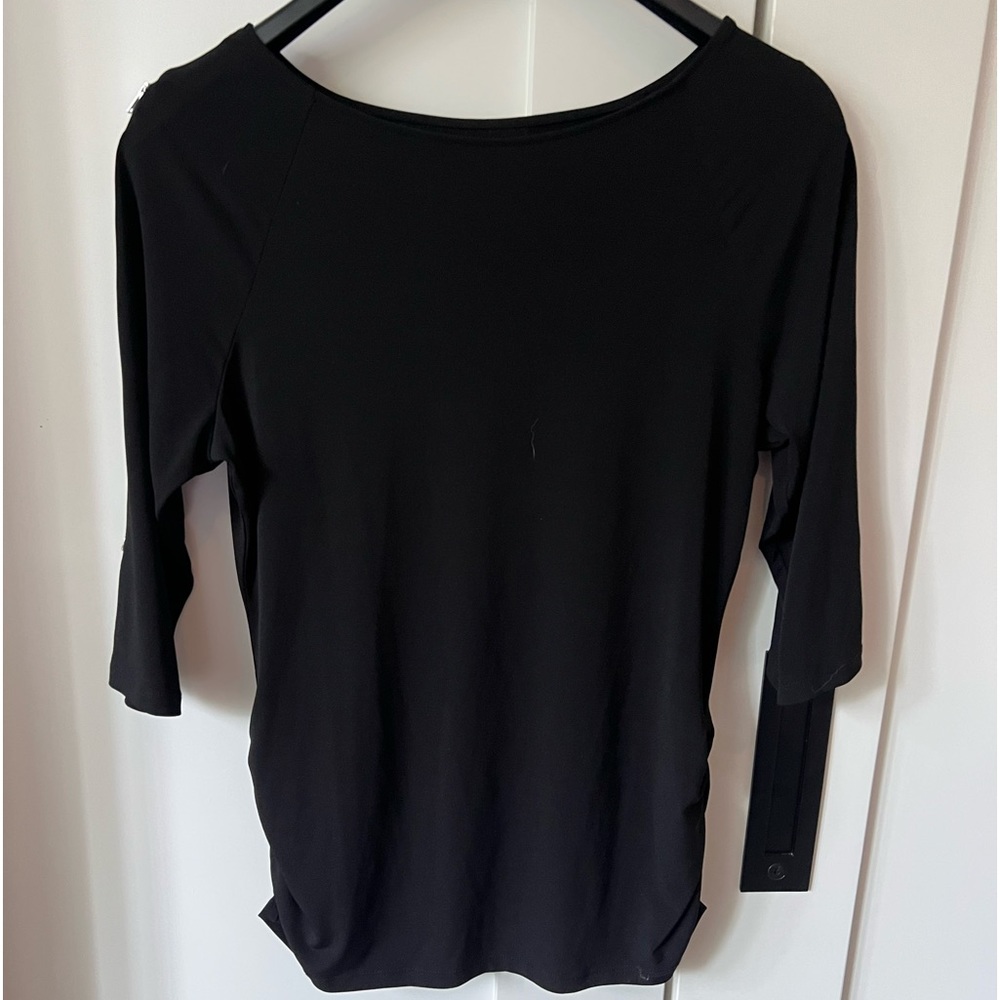 Size large international concepts black blouse with zippers on the arms
